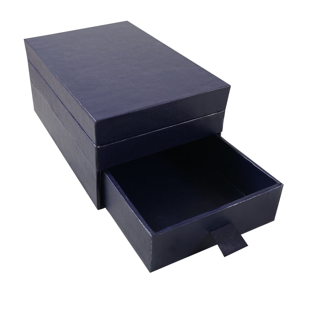 Navy Blue Linen Paper Drawer Box With Hinged Lid